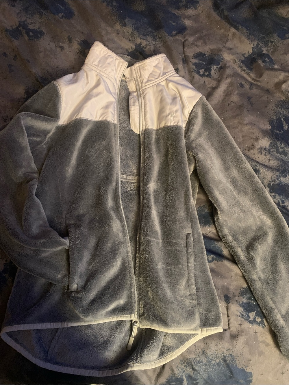 Danskin Gray and White Fleece Zip Jacket